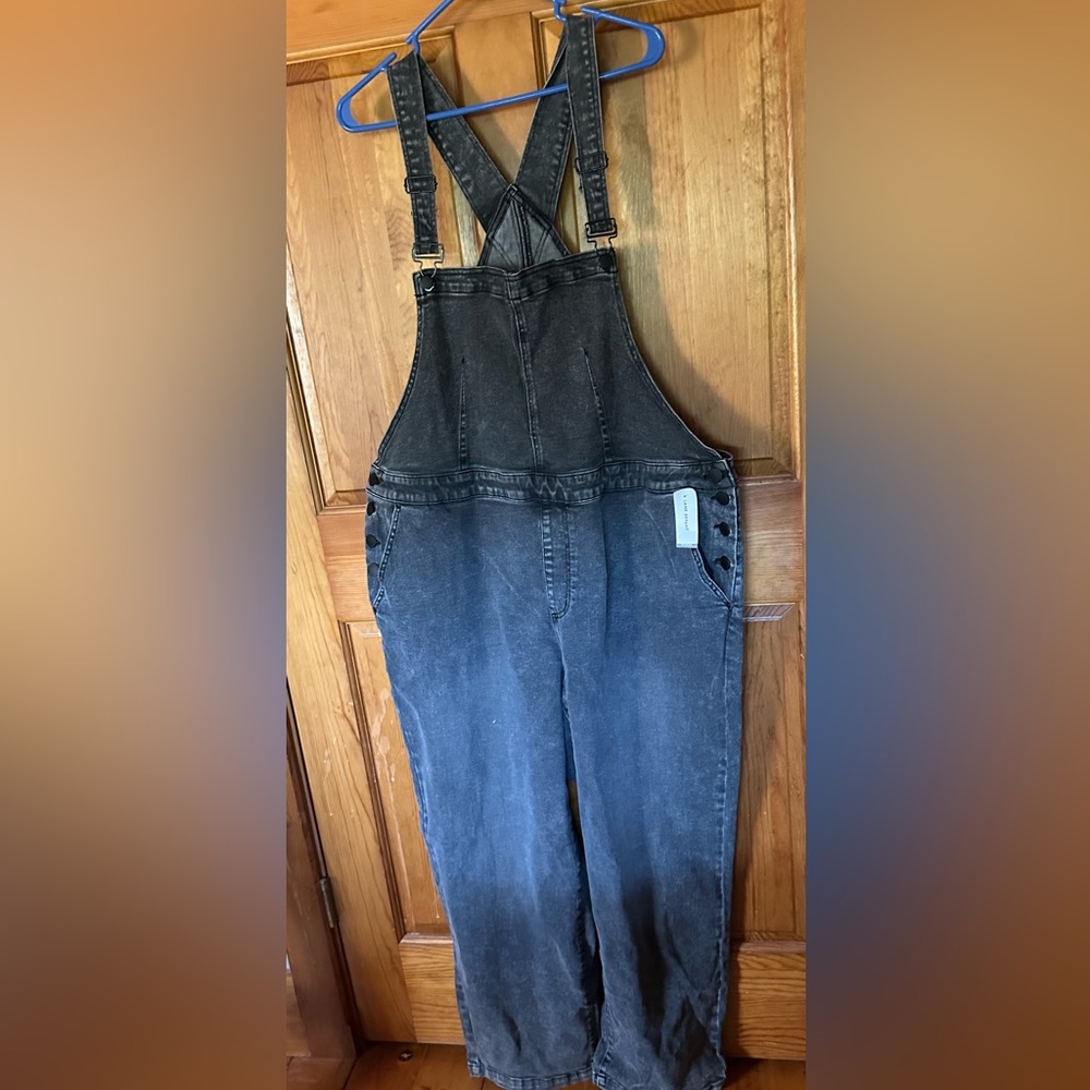 NWT. Lane Bryant distressed washed black denim overalls. Size 22.